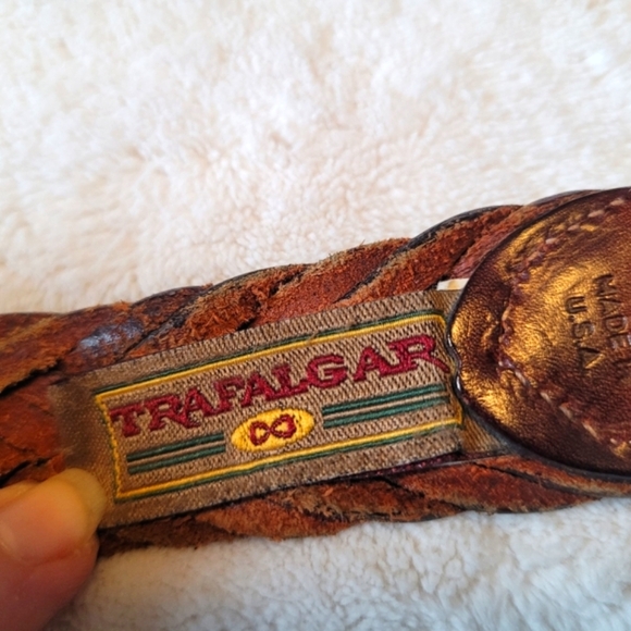 TRAFALGAR Brown Men's Leather Braided Belt - Picture 2 of 11